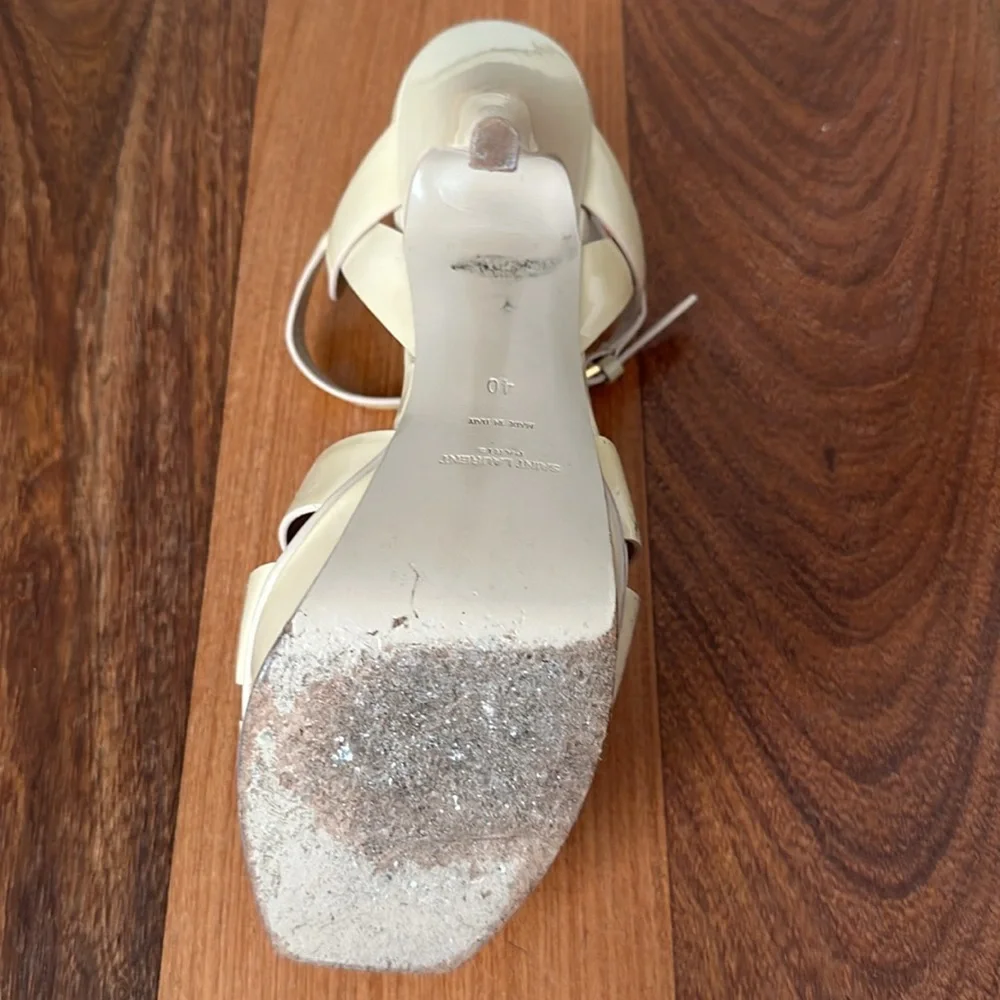YSL Yves Saint Laurent Tribute Sandals Beige Patent Size 40